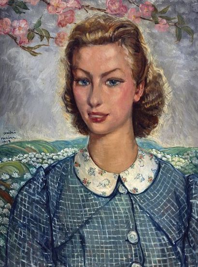 null André Maire (1898-1984). Portrait de jeune femme. Huile sur toile encadrée signée...
