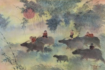 null Minh Tuyen (XXe).

Actif entre 1970 et 1990

La course des enfants sur les buffles.

Peinture...