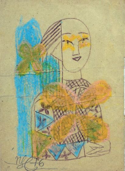 null Nguyen Tu NGHIEM (1922-2016). Portrait de jeune fille en buste de trois quart....