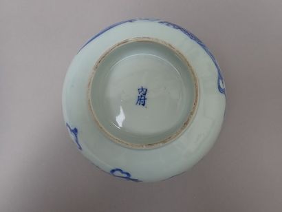 null Paire de grands bols sur talon en porcelaine de Chine à décor en bleu sous couverte...