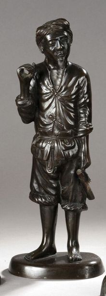 null Pêcheur du Tonkin. Bronze à patine brune. Indochine, début XXème siècle. Hauteur:...