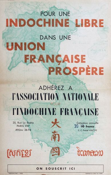 null 1950

Pour une Indochine Libre dans une Union Française Prospère.

Rare affichette...