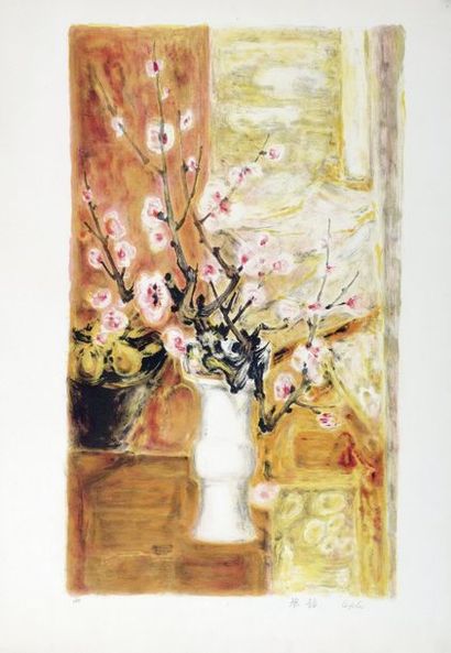 null LE PHO (1907-2001). Bouquet de fleurs. Lithographie éditée par la Galerie Romanet,...