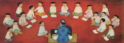 null MAI-THU (1906-1980).

Le maître et ses jeunes élèves.

Impression sur soie encadrée....