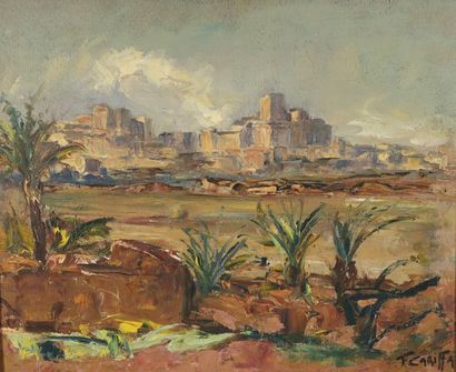 null Francis CARIFFA ( 1890-1975). Paysage du Maroc. Huile sur panneau encadrée signée...