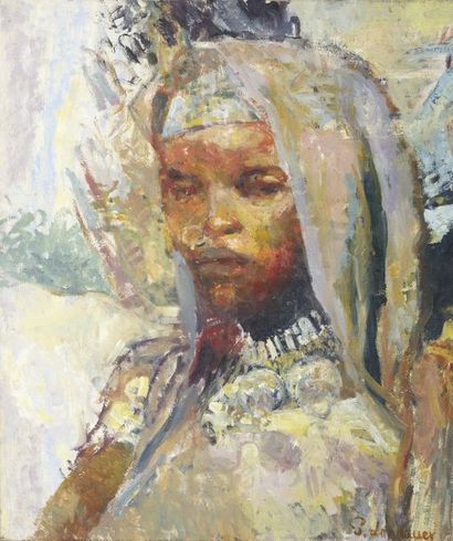 null Patrice LANDAUER (1965). Portrait d'une femme berbère. Huile sur toile signée...