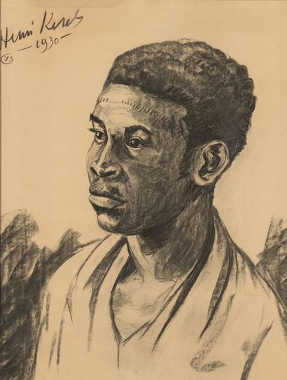 null Henri KERELS (1896-1956). Portrait de jeune africain. Fusain sur papier encadrée,...