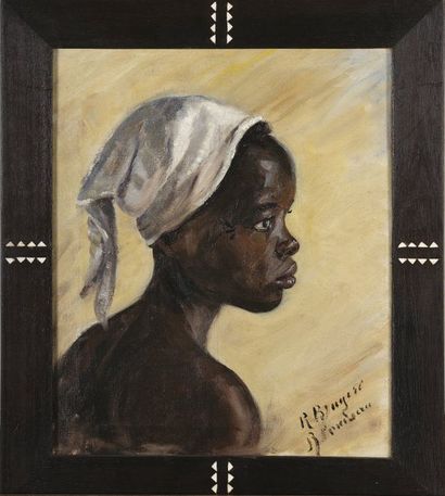 null Renée BRUYERE-BLONDIAU (1897-1967)
Jeune femme africaine au fichu blanc. Huile...