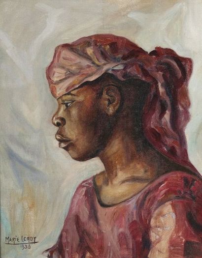 null Marie LEROY (XIX -XX). Portrait de femme africaine. Huile sur toile encadrée,...