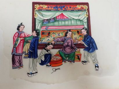 null Album de huit peintures dites ''sur papier de riz'' (tong cao hua), figurant...