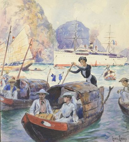 null Henri Edmond RUDAUX (1870-1927)
Traversée en mer de Chine. Aquarelle et encre...
