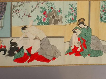 null Shunga - Rouleau de peinture érotique.

32,5 x 360 cm, avec 10 peintures sur...