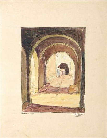 null Hubert Léon Tournier dit Huleto (1906 - ?). Trois aquarelles sur papier signées...