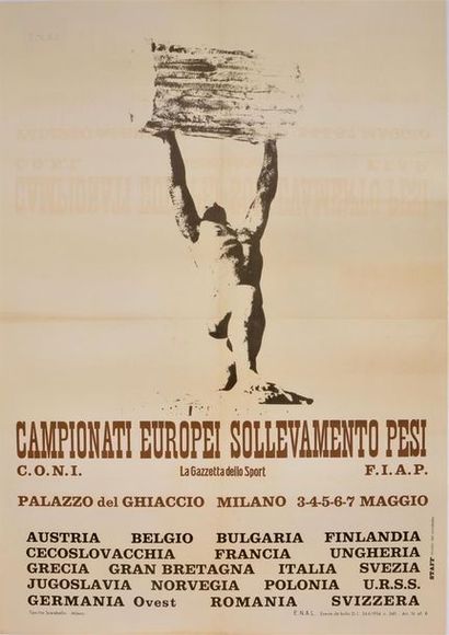 null Affiche officielle des Championnats d'Europe d'haltérophilie 1960 à Milan du...