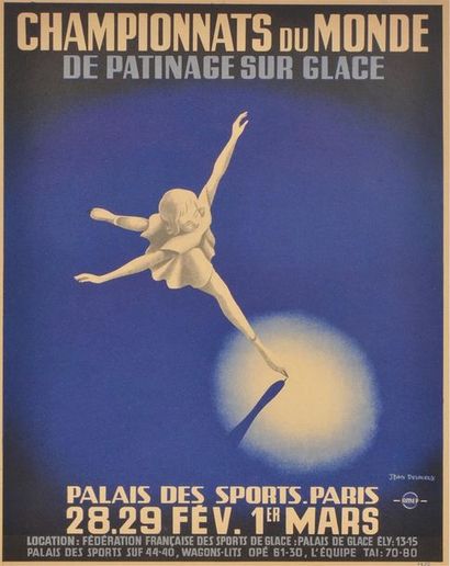 null Affiche originale des Championnats du Monde de patinage artistique 1952 au Palais...