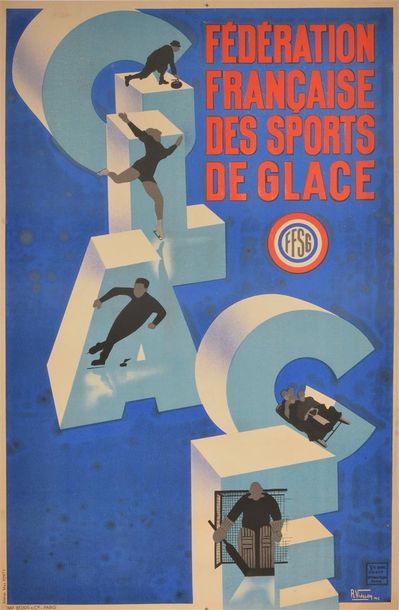 null Affiche originale de la Fédération Française des Sports de Glace célébrant la...