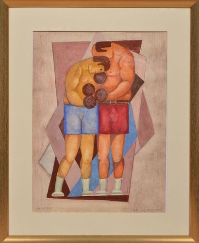 null Baugniet Marcel Louis (1896-1995). «Le Break» du combat de boxe. Gouache signée...