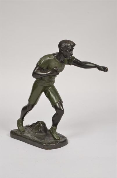 null Sculpture en bronze. «Boxeur à mains nues». Circa 1900. Signée Henry Fugère...