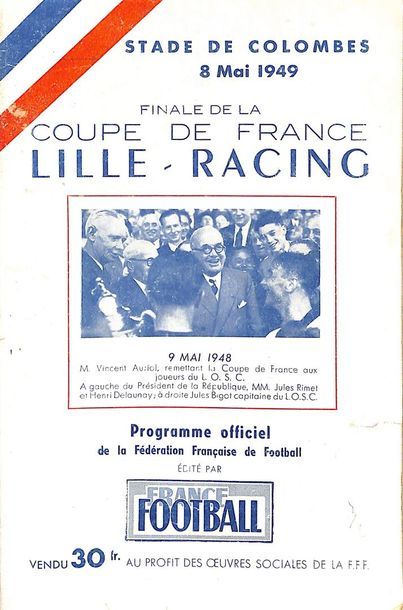 null Programme officiel de la finale de la Coupe de France 1949 opposant Lille et...
