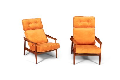  ARNE VODDER (1926 - 2009) Une paire de chaises longues inclinables en teck par Arne... Gazette Drouot