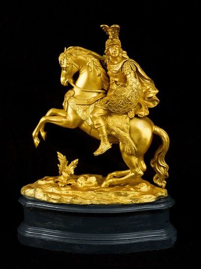  Antoine Coysevox ( 1640 - 1720 )- school, Emperor on horse, bronze cast, gilded,... Gazette Drouot