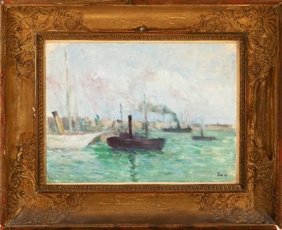 Maximilien Luce (1858-1941) Maximilien Luce (1858-1941), port with ships , oil on... Gazette Drouot