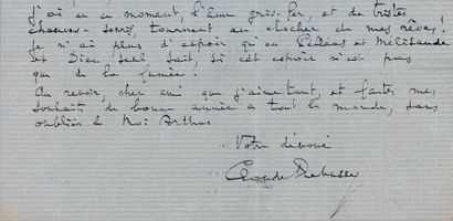 DEBUSSY Claude Lettre autographe signée à Ernest Chausson à Arcachon. Paris, janvier...