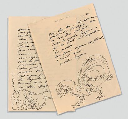 ERNI Hans Réunion de deux lettres autographes signées avec dessins à la plume au...