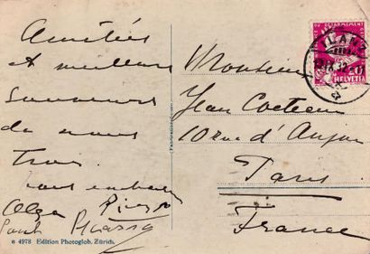 PICASSO Pablo Carte postale signée à Jean Cocteau. Ilanz (Suisse), 10 septembre 1932...