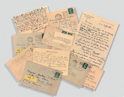 ROUSSEL Raymond Réunion de 9 lettres et de 2 cartes de visite autographes signées....