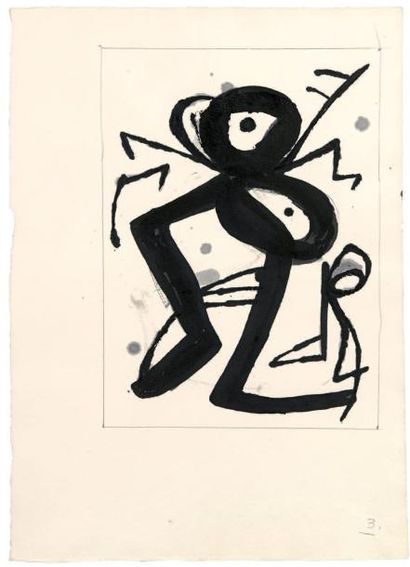 Joan MIRO (1893-1983) Projet pour une xylographie de «Miro graveur», 1981
Encre et...