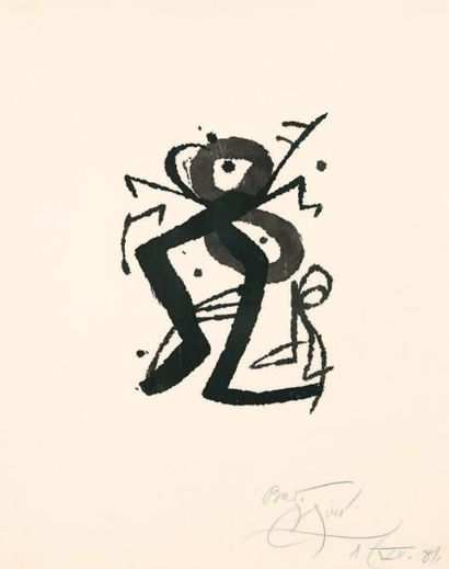 Joan MIRO (1893-1983) Composition en noir et brun
Bois gravé en noir et brun, annoté...