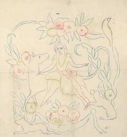 Marie LAURENCIN (1883-1956) Étude pour projet de tapisserie
Mine de plomb et crayons...