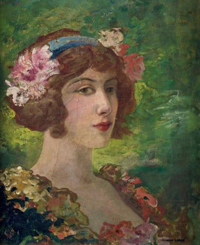 Georges LORIN (1849-1927) Jeune femme fleurie
Huile sur toile, signée en bas à droite.
46...