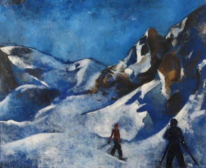 PEDRO PRUNA OCERANS (1904-1977) Skieurs à Chamonix, 1930
Huile sur toile, signée,...