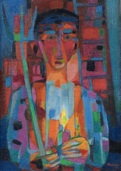 Alfred MANESSIER (1911-1993) L'homme au briquet, 1944
Huile sur toile, signée et...