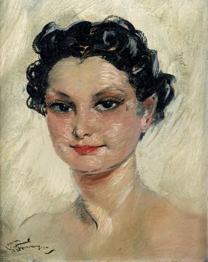 Jean-Gabriel DOMERGUE (1889-1962) Portrait de Madame X Huile sur panneau, signée...