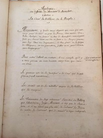 null [FRONDE / MANUSCRIT]. Manuscrit du début du XVIIIe siècle en un volume in-folio,...