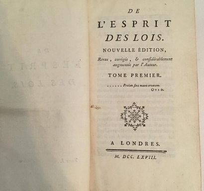 null MONTESQUIEU (Charles de). De l'Esprit des lois. A Londres, 1768. 4 volumes in-12,...