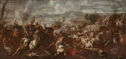 null Attribué à Antonio CALZA (1653-1725)
Choc de cavalerie
Toile.
Restaurations...