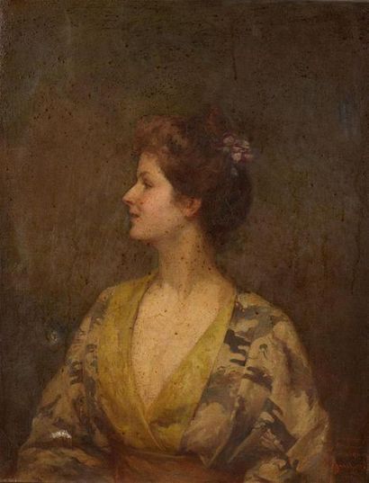 null Ludovico MARCHETTI (1853-1909)
Portrait de femme portant un kimono
Huile sur...