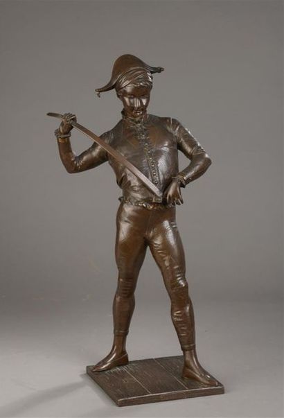 Paul DUBOIS (1829-1905) Arlequin Bronze à...