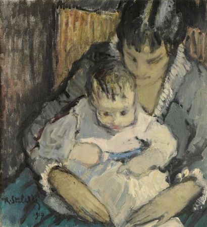  Rodolphe STREBELLE (1880-1959) Maternité Huile sur toile. Signée en bas à gauche...
