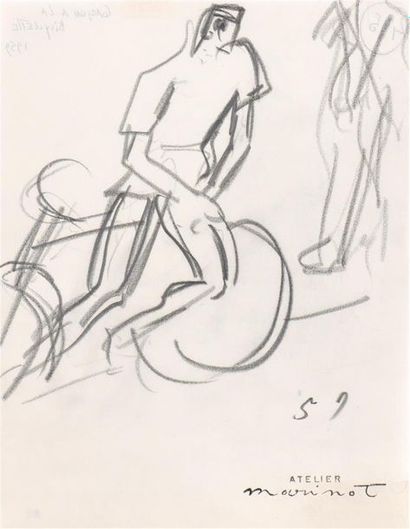  Maurice MARINOT (1882-1960) Cyclistes Deux fusains Portes le cachet de l'atelier...