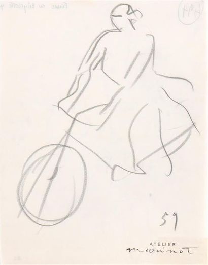  Maurice MARINOT (1882-1960) Cyclistes Deux fusains Portes le cachet de l'atelier...