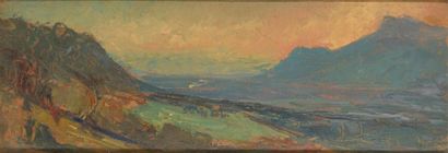  Pierre CALES (1870-1961) Vue des Alpes Huile sur carton. Signée en bas à droite....