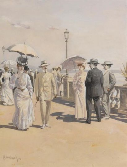 null Johannes LEONHARD (1858-1913)
Sur la Croisette
Gouache.
Signée et datée 1906...