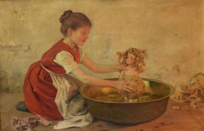 null Louis Adolphe TESSIER (1858-1915)
Petite fille jouant avec sa poupée
Huile sur...