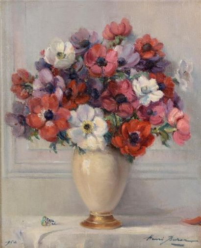 Henri BURON (1880-1969) Bouquet de fleurs Huile sur toile. Signée en bas à droite....