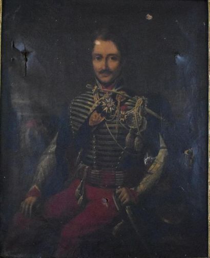 null Ecole française de la première moitié du XIXe siècle
Portrait d'officier 
Huile...